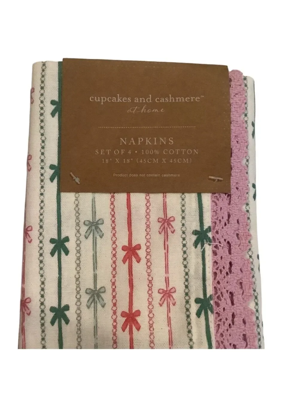 Cupcakes & Cashmere Bows And Beads Set Of 4 Napkins New